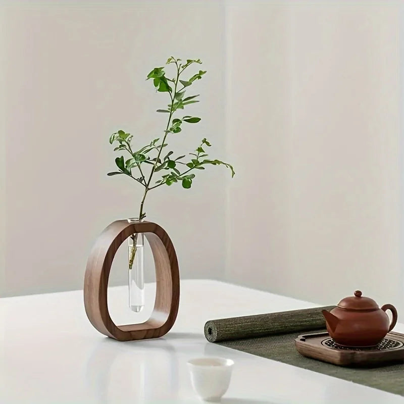 Hydrokultur-Vase mit Glaskolben & Walnussholz – Mini-Deko-Blumentopf - Littlefarmerrs23