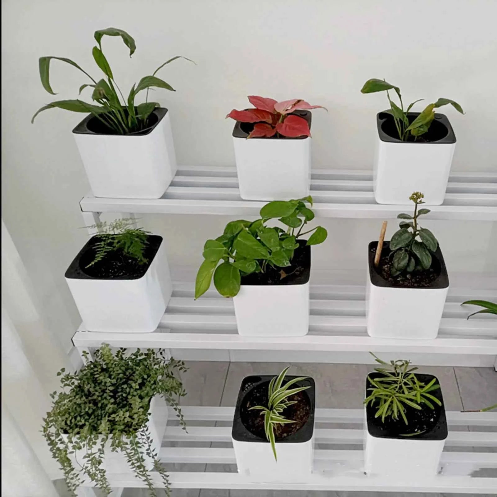 Moderner, selbstbewässernder Blumentopf mit Wasserstandsanzeige