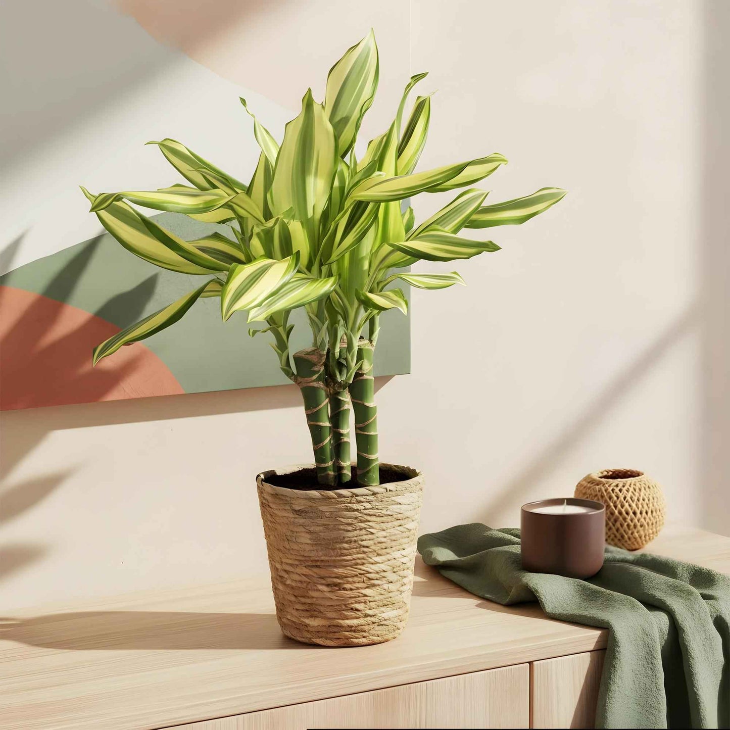 Green boutiQ - Zimmerpflanzen - Dracaena fragrans Diamond Dream - Drachenbaum - Pflegeleicht - Bunt - 2 Pflanzen - Topf 17cm - Höhe 50-55cm