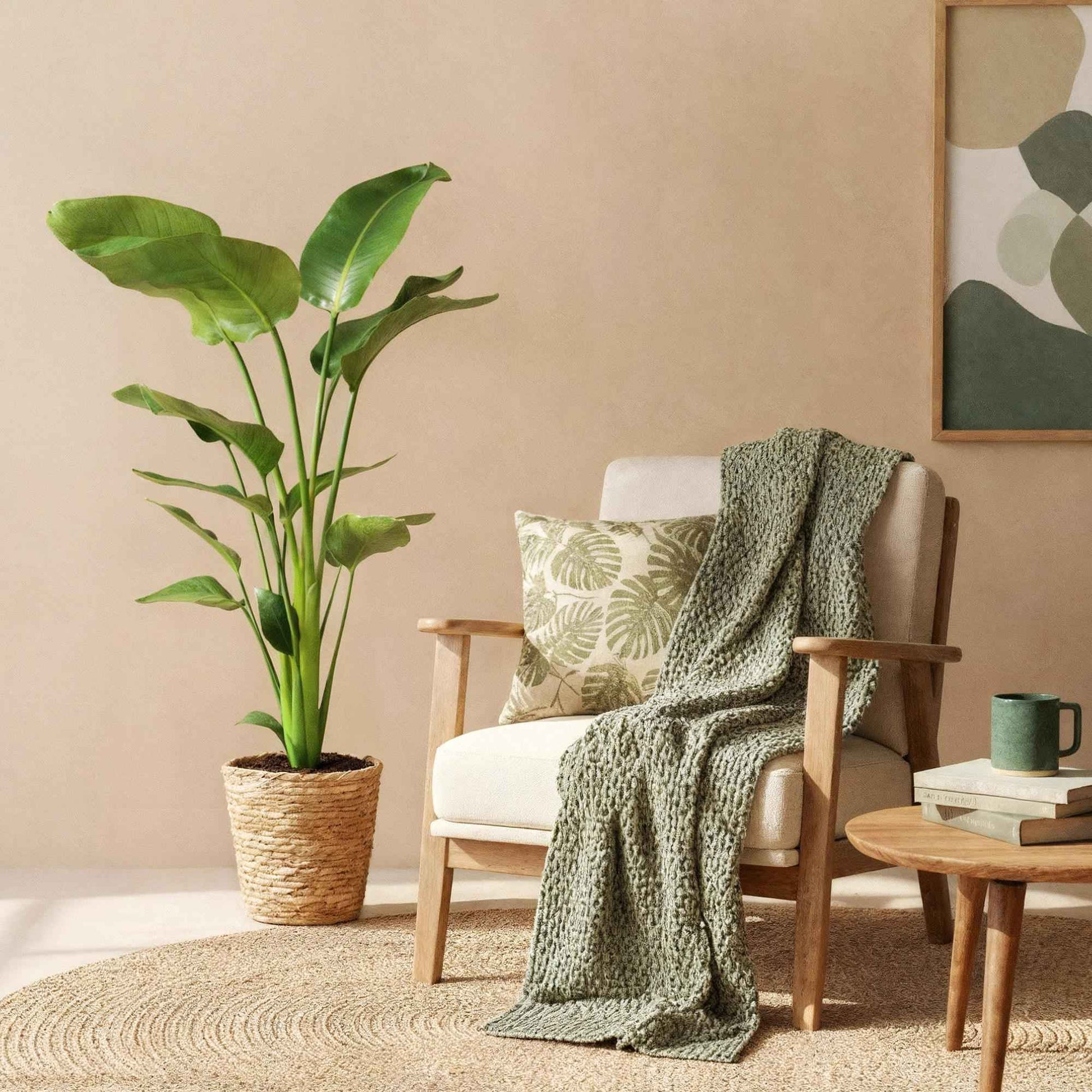 Green boutiQ - Zimmerpflanzen - Stelitzia Nicolai - Paradiesvogelblume - Geringer Pflegeaufwand - mit Korb - Grün - 1 Pflanze - Topf 21cm - Höhe 110-120cm