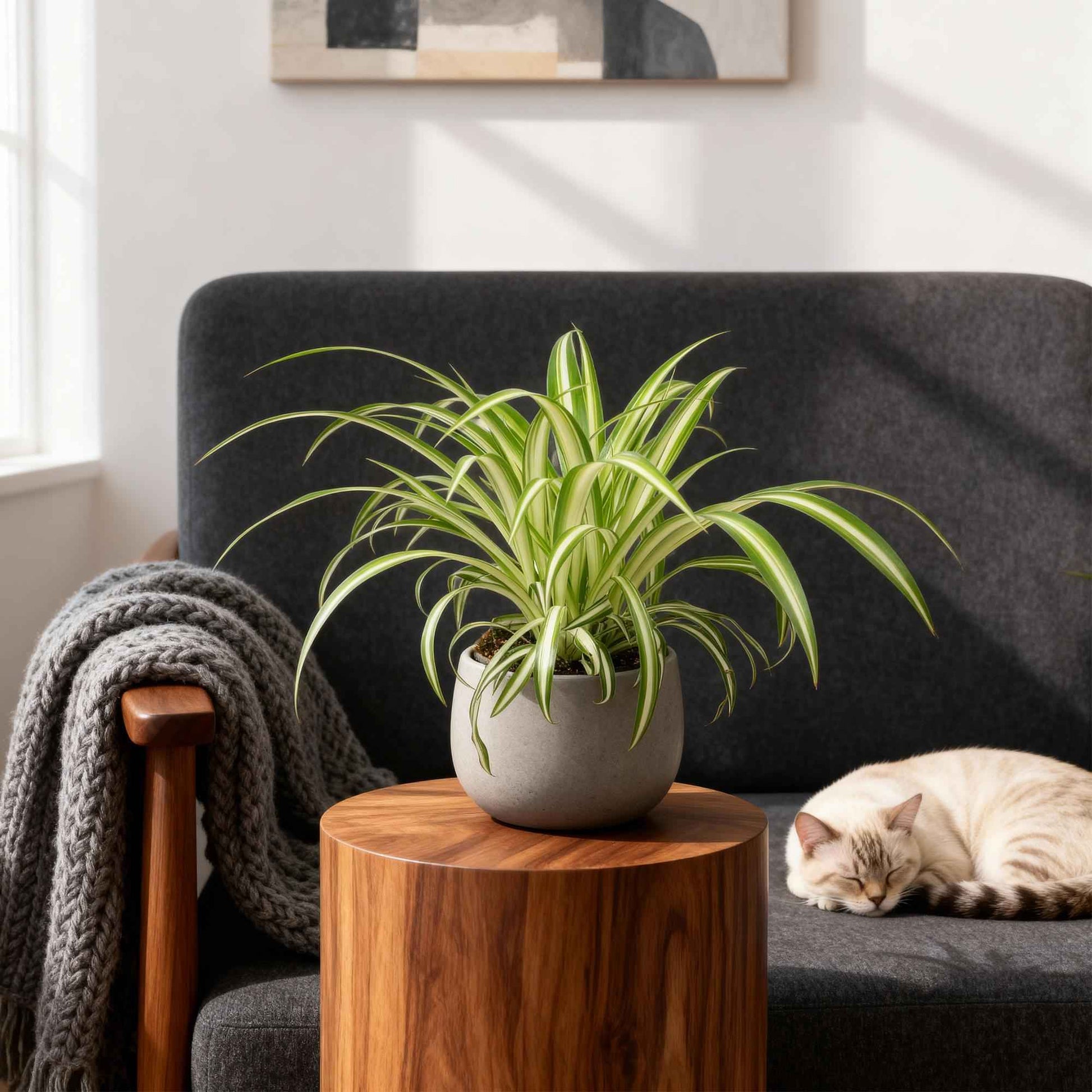 Green boutiQ - Zimmerpflanze - Chlorophytum comosum Variegatum - Katzengras - Haustierfreundlich - Bunt - 4 Pflanzen - Topf 12cm - Höhe 25-30cm