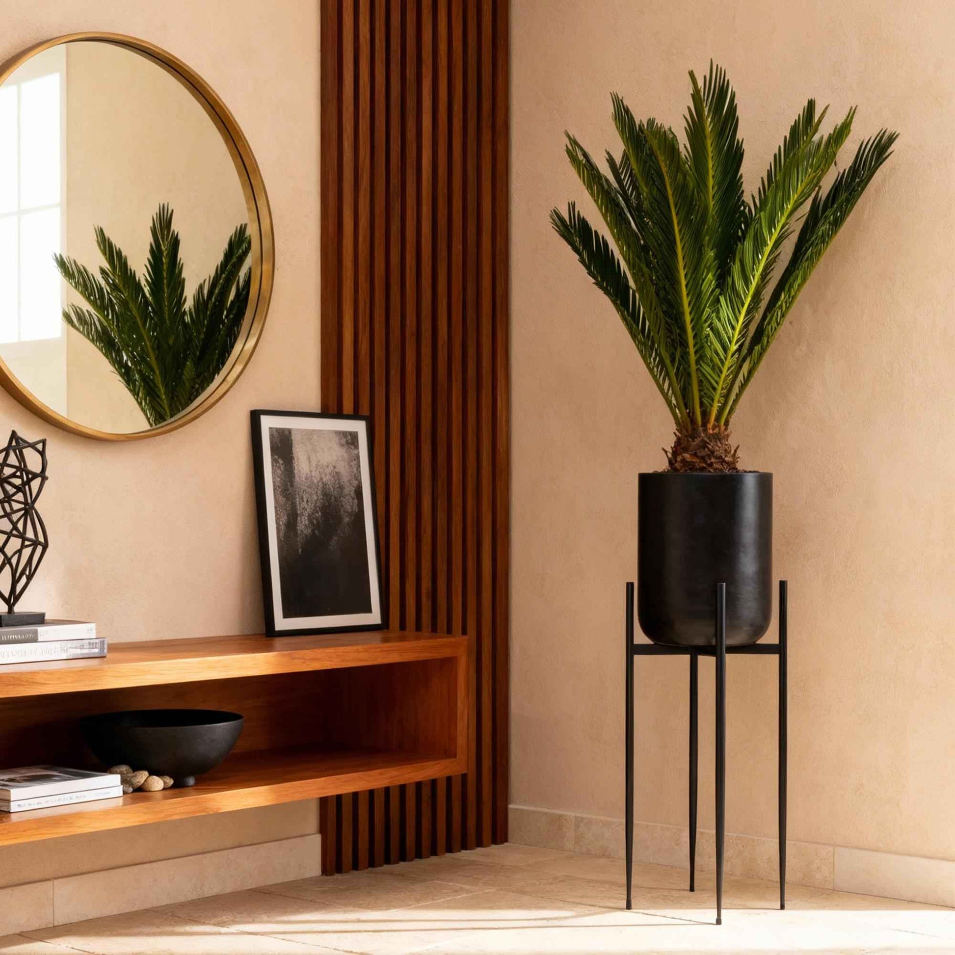Green boutiQ - Zimmerpflanze - Cycas revoluta - Palmfarn - Wenig Pflege - Grün - 1 - Topf 14cm - Höhe 45cm